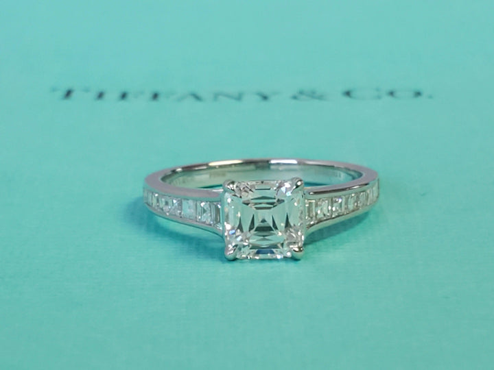 Tiffany & Co. Platinum Legacy Cushion 1.56tcw G VVS2 Tapered Diamonds Rare! - Joseph Diamonds