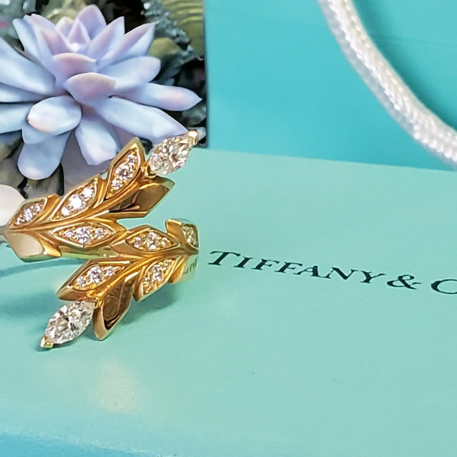 Tiffany and Co. Victoria Vine Bypass Diamond Ring 18k Yellow Gold Authentic Tiffany & Co.