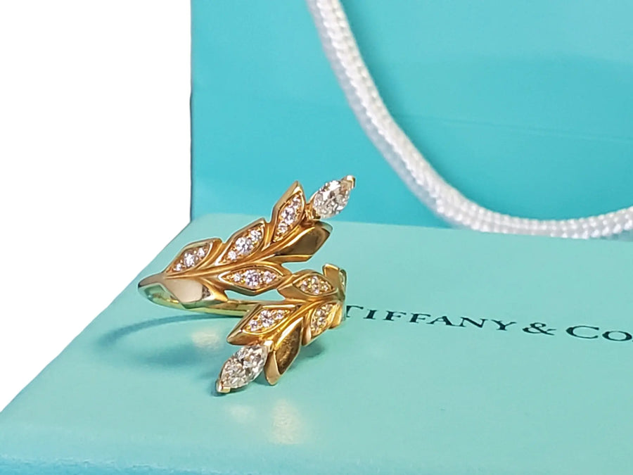 Tiffany and Co. Victoria Vine Bypass Diamond Ring 18k Yellow Gold Authentic Tiffany & Co.