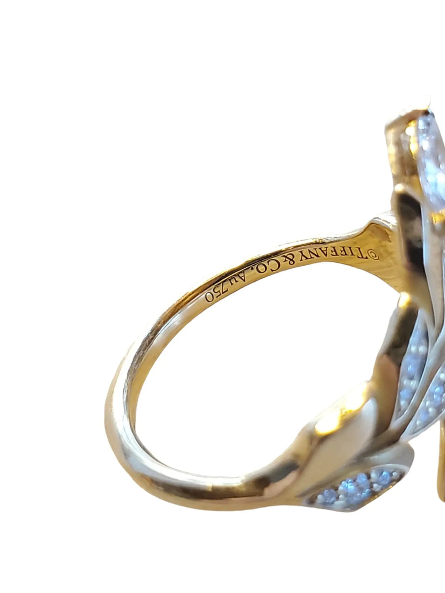 Tiffany and Co. Victoria Vine Bypass Diamond Ring 18k Yellow Gold Authentic - Joseph Diamonds