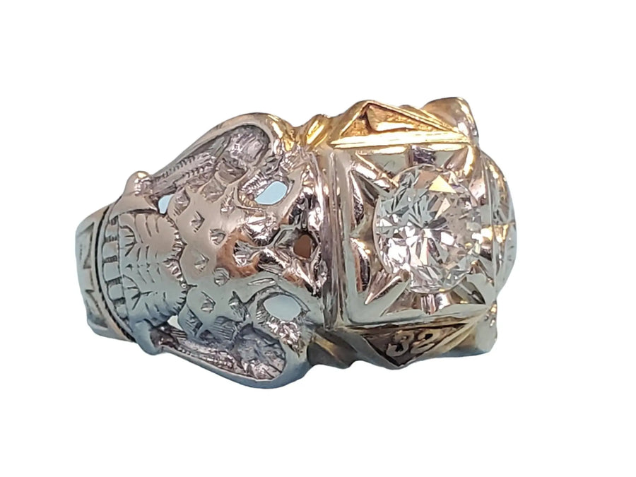 Vintage 10K Masonic Ring 1.05ct Round Diamond signed Gothic 32nd Degree