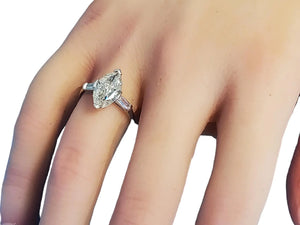 Vintage 2.60tcw Old Marquise Cut Platinum Engagement Diamond Ring