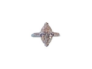 Vintage 2.60tcw Old Marquise Cut Platinum Engagement Diamond Ring