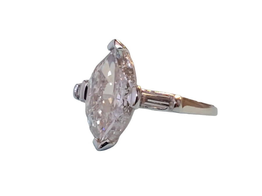 Vintage 2.60tcw Old Marquise Cut Platinum Engagement Diamond Ring