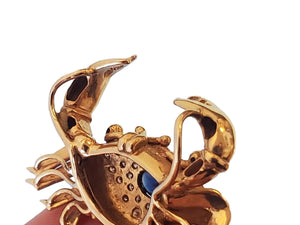 Vintage Crab Slide Pendant 14k Yellow Gold Diamonds and Blue Sapphire Cabochon - Joseph Diamonds