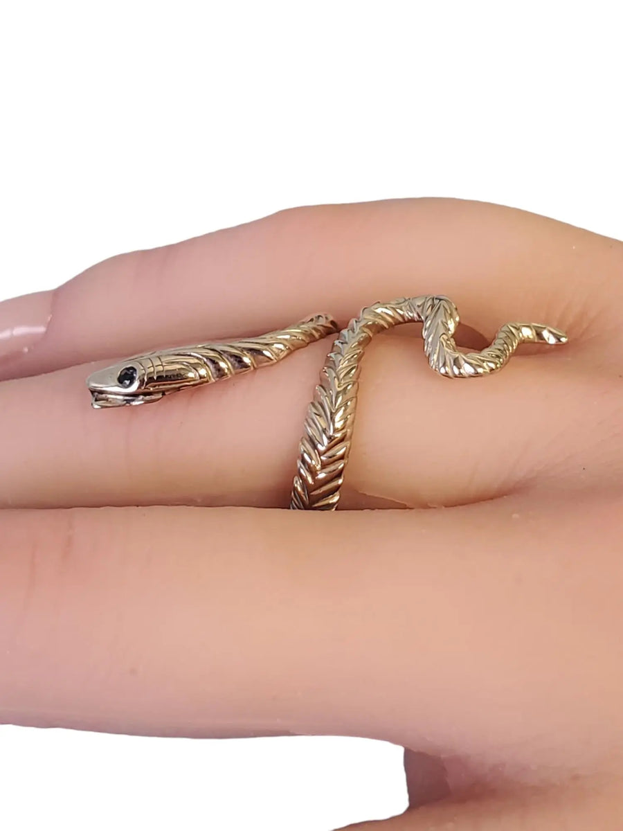 Vintage Snake Ring 14k White Gold Stunning Show Stopper - Joseph Diamonds